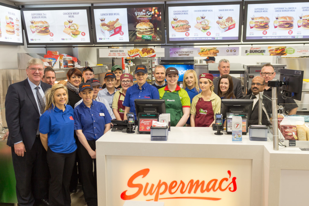 Supermac’s Managing Director Pat McDonagh, his wife Una and members of staff at the new Charlestown Service Station