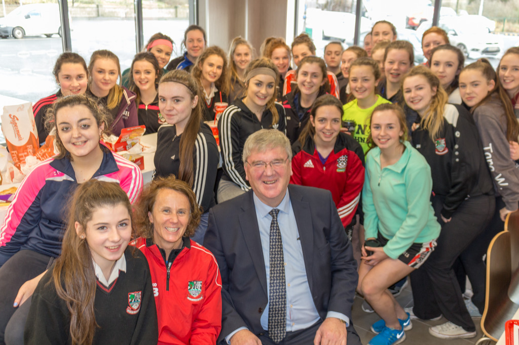 Supermac’s Managing Director Pat McDonagh with students and teachers from St Attracta’s Community School, Tubbercurry, Co Sligo.