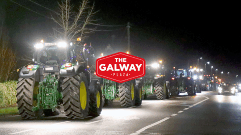 Tractors taking part in the Light Up for Iggy Christmas Tractor Run in memory of Iggy Daly at Galway Plaza